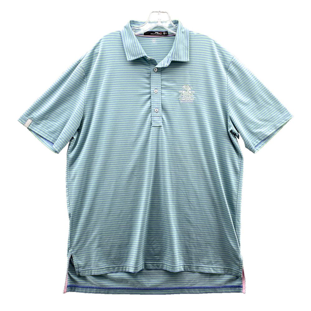 RLX Ralph Lauren Polo Shirt Men Large‎ Blue Green Golf 100th PGA Champion Preppy